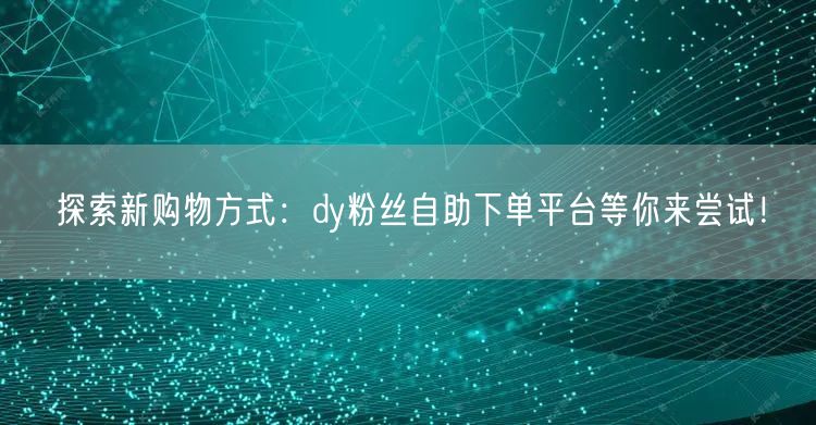 探索新购物方式：dy粉丝自助下单平台等你来尝试！