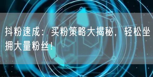 抖粉速成：买粉策略大揭秘，轻松坐拥大量粉丝！